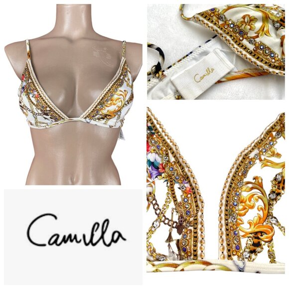 Camilla crystal embellished triangle bikini top S
